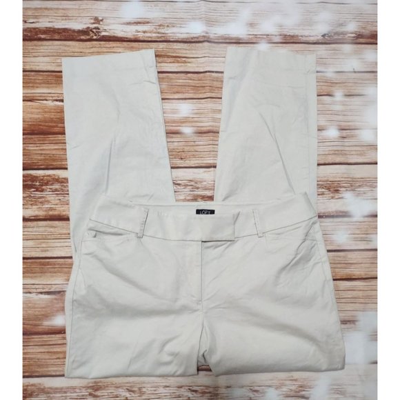 Ann Taylor Loft Pants - Loft Sz 12Julie Straight Chino Pants Khaki Stretch 4 Pocket Belt Loops